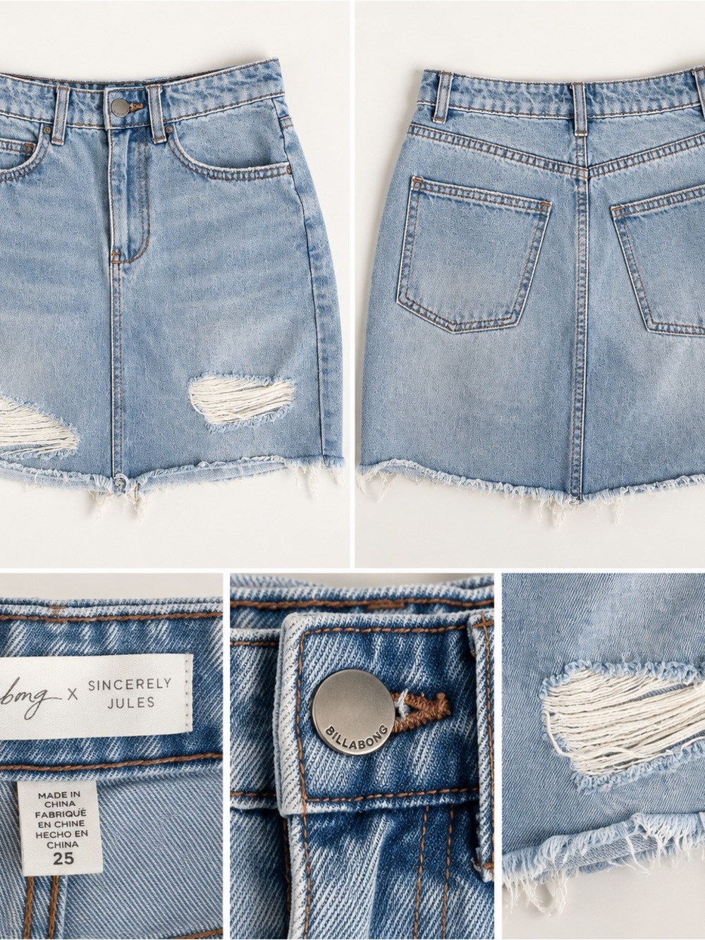 Billabong Light Blue Distressed Denim Mini Skirt